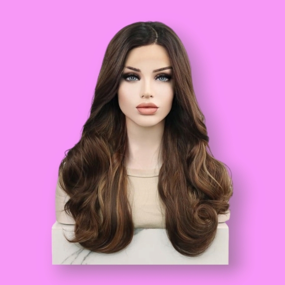 Uniwigs Loco Cocoa Brunette Balayage T-Part Synthetic Lace Front Wig - Picture 1 of 4